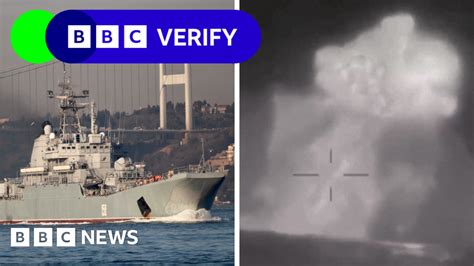 BBC Verify looks at moment Russian ship hit by Ukrainian drones.